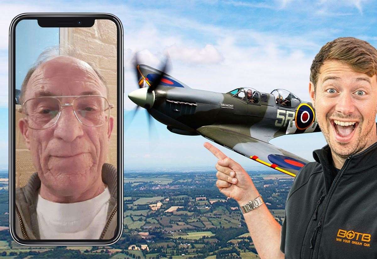 BOTB presenter Christian Williams called up great grandad James Sudds, 74, from Sheerness to tell him he had won a £5,000 Spitfire Experience