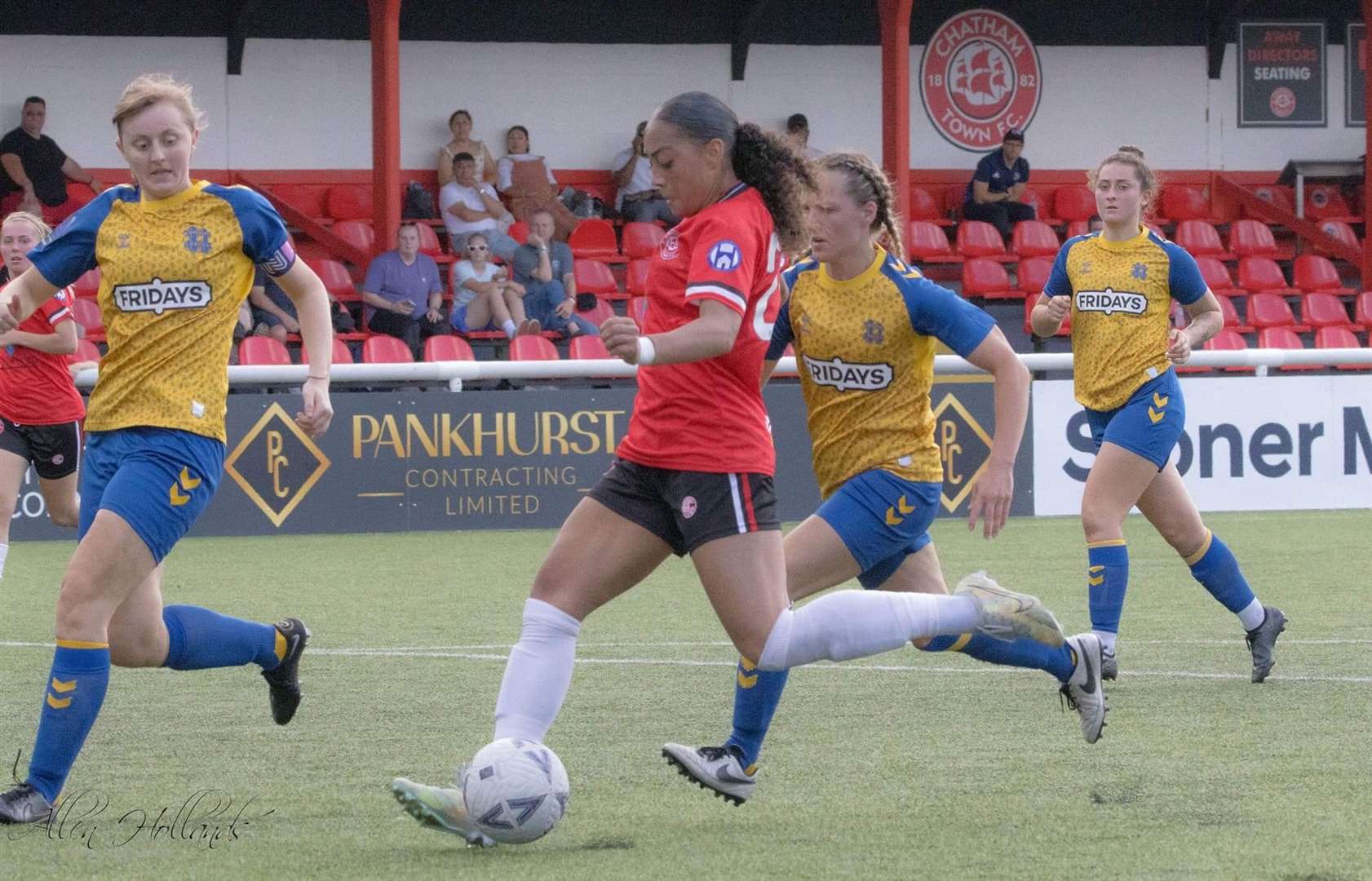 Breon Grant has a shot for Chatham Town Women against Hashtag United Women Picture: Allen Hollands