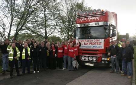 Lorries setting off for a big protest in London about fuel prices.