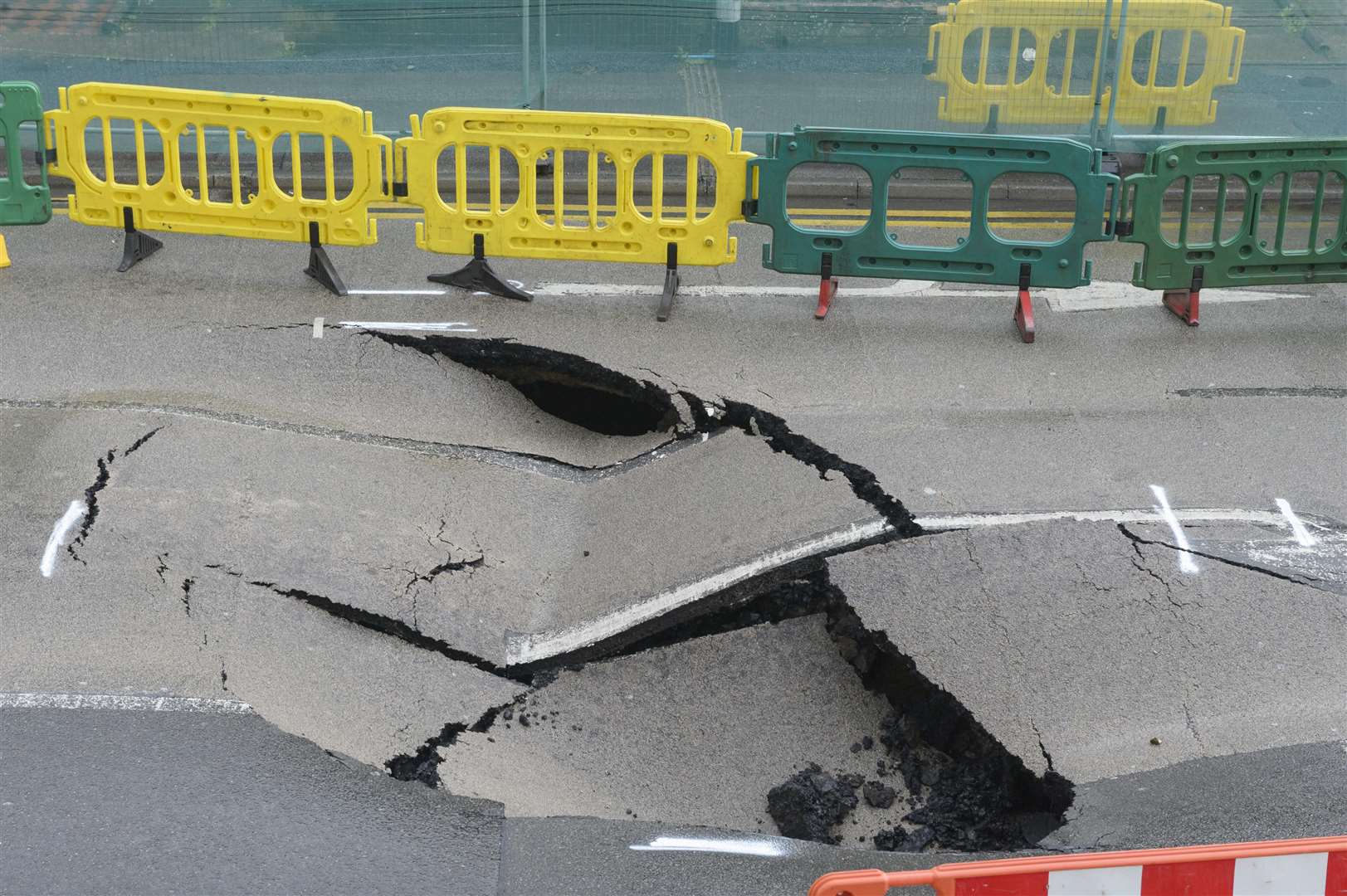 The sinkhole on the A26 Tonbridge first appeared outside the Taj Barming Indian restaurant on Monday, May 28. Picture: Andy Payton (4919885)
