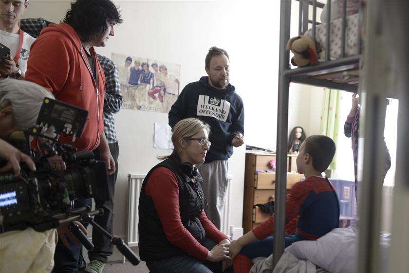 Words of advice during filming from writer and director Elaine Wickham to a younger member of the cast in Gaslighting, while actor Stephen Graham looks on. Picture: Arthur Hagues