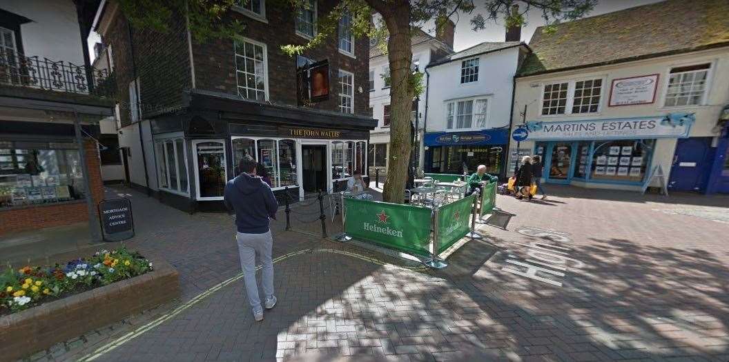 Part of the High Street in Ashford near The John Wallis pub was cordoned off by police. Picture: Google