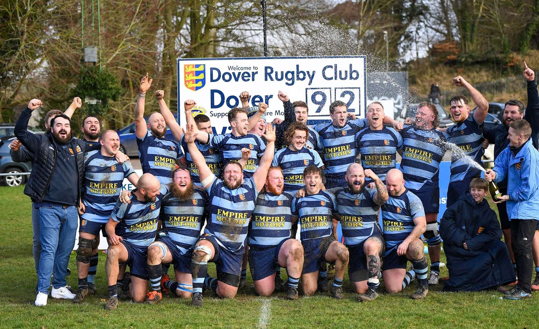 Dover's recent celebrations having thought they had won Kent 2 - but Canterbury 2nds now hold top spot under RFU regulations. Picture: Ken Matcham Photography