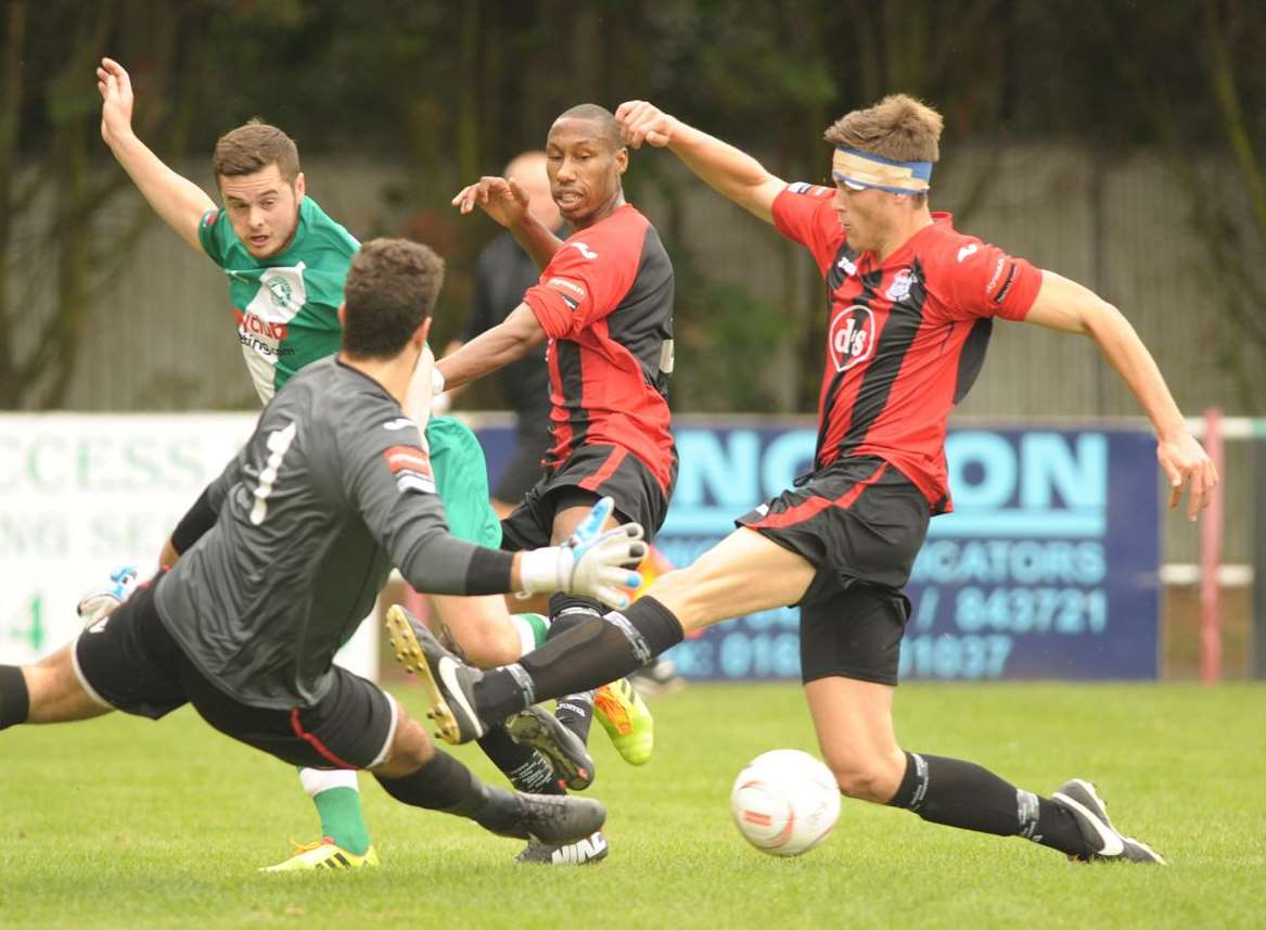 Chatham pile on the pressure against Whyteleafe. Picture: Steve Crispe