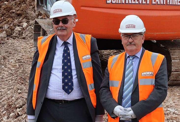 Cllr Adrian Gulvin, Medway Council's Portfolio Holder for Resources and the Leader of Medway Council, Cllr Alan Jarrett at Innovation Park Medway as work begins on the £15m scheme led by Medway Council. Picture: Medway Council