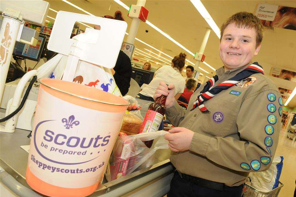James O'Neill, 14, was one of the scouts who helped pack shoppers' bags at Tesco, Sheerness