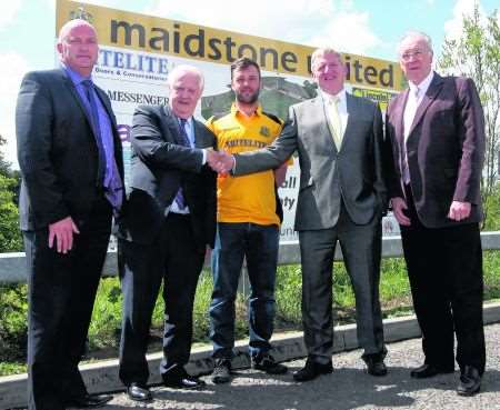 Maidstone United and Britelite officials celebrate their new sponsorship deal. July 2011.