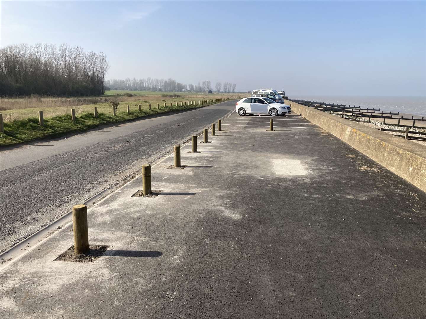 New bollards stop coach parking on the seafront at Shellness