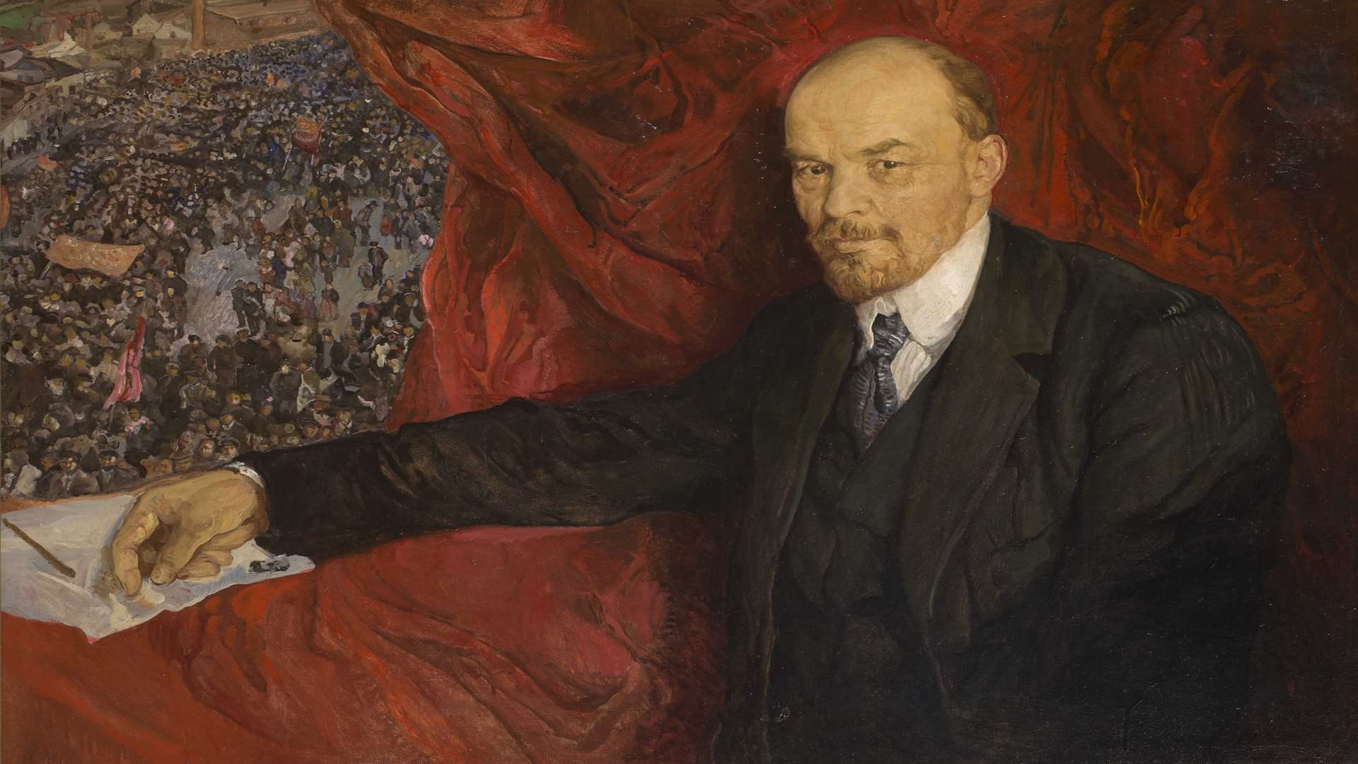 VI Lenin and Manifestation (1919) by Isaak Brodsky. Supplied by the State Historical Museum