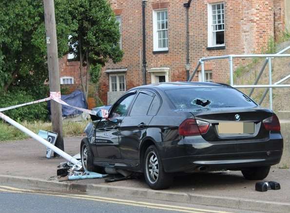 Police attend BMW crash in Marine Parade, Sheerness, at the junction with Seager Road