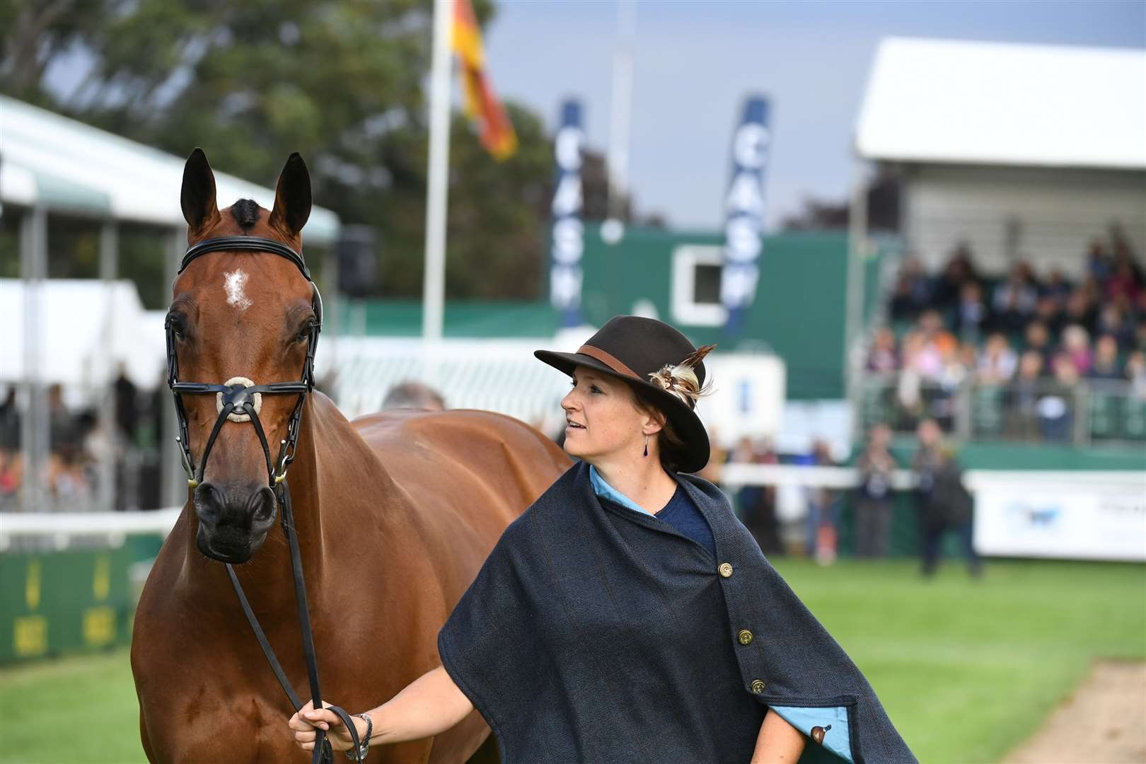 Katie Preston with Templay Justice during the first horse inspection of the Land Rover Burghley Horse Trials