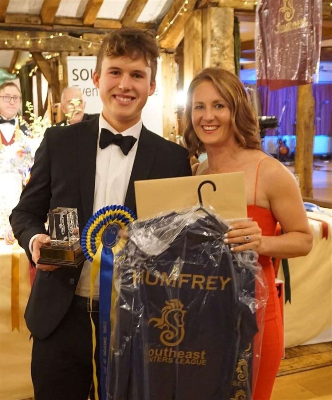 Hildenborough's Archie Humfrey at the South East Eventers League ball with committee member Camilla Kruger