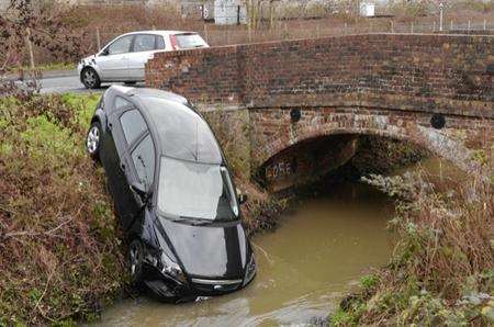 Car plunges into a swollen stream in South Willesborough