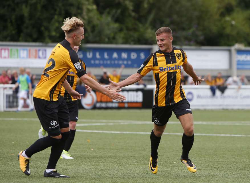 Delight for Jack Richards after his first Maidstone goal Picture: Andy Jones
