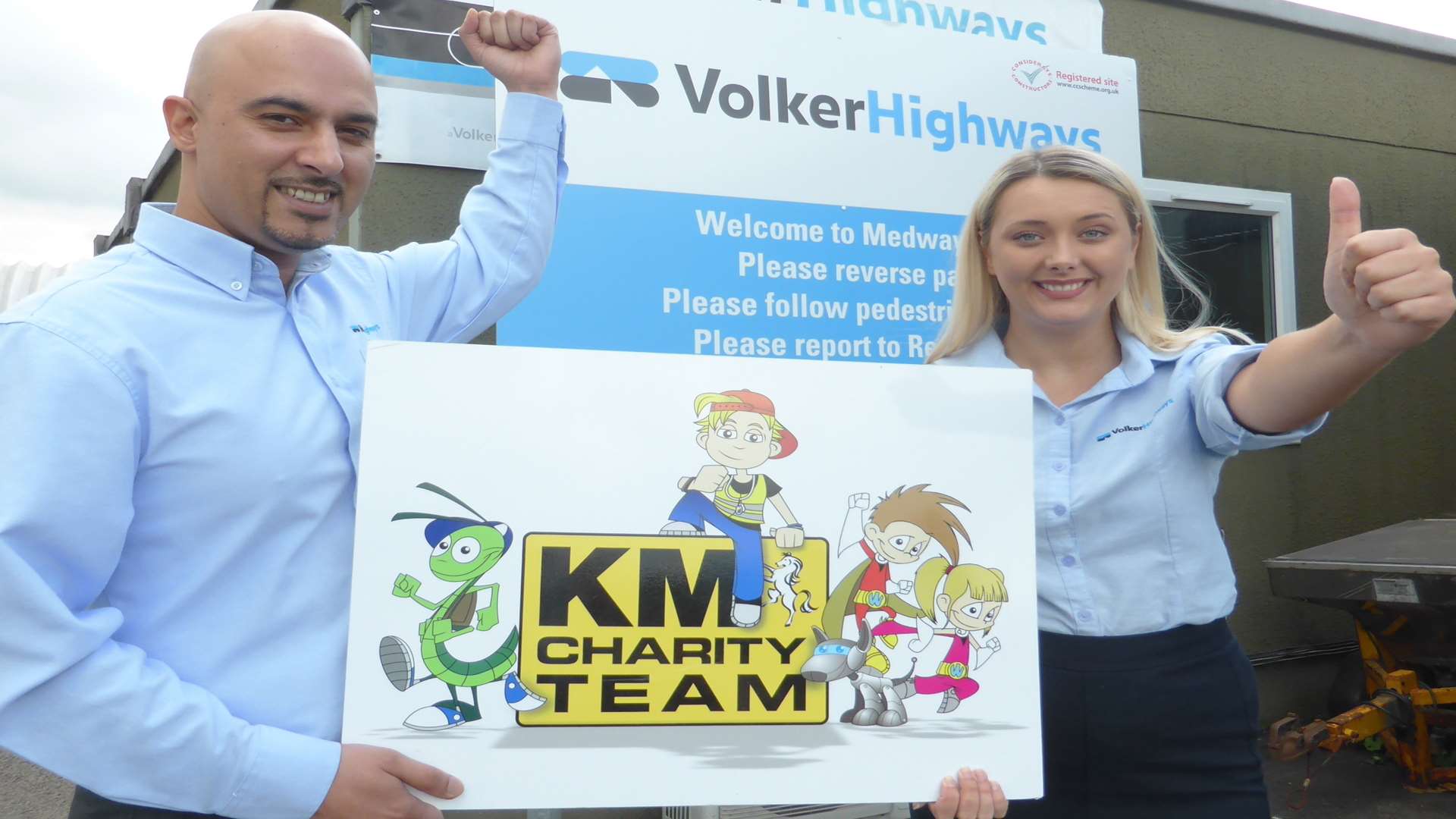 Sohail Hussain and Shannon Rivolta of Volker Highways announce their support of Super Wow!