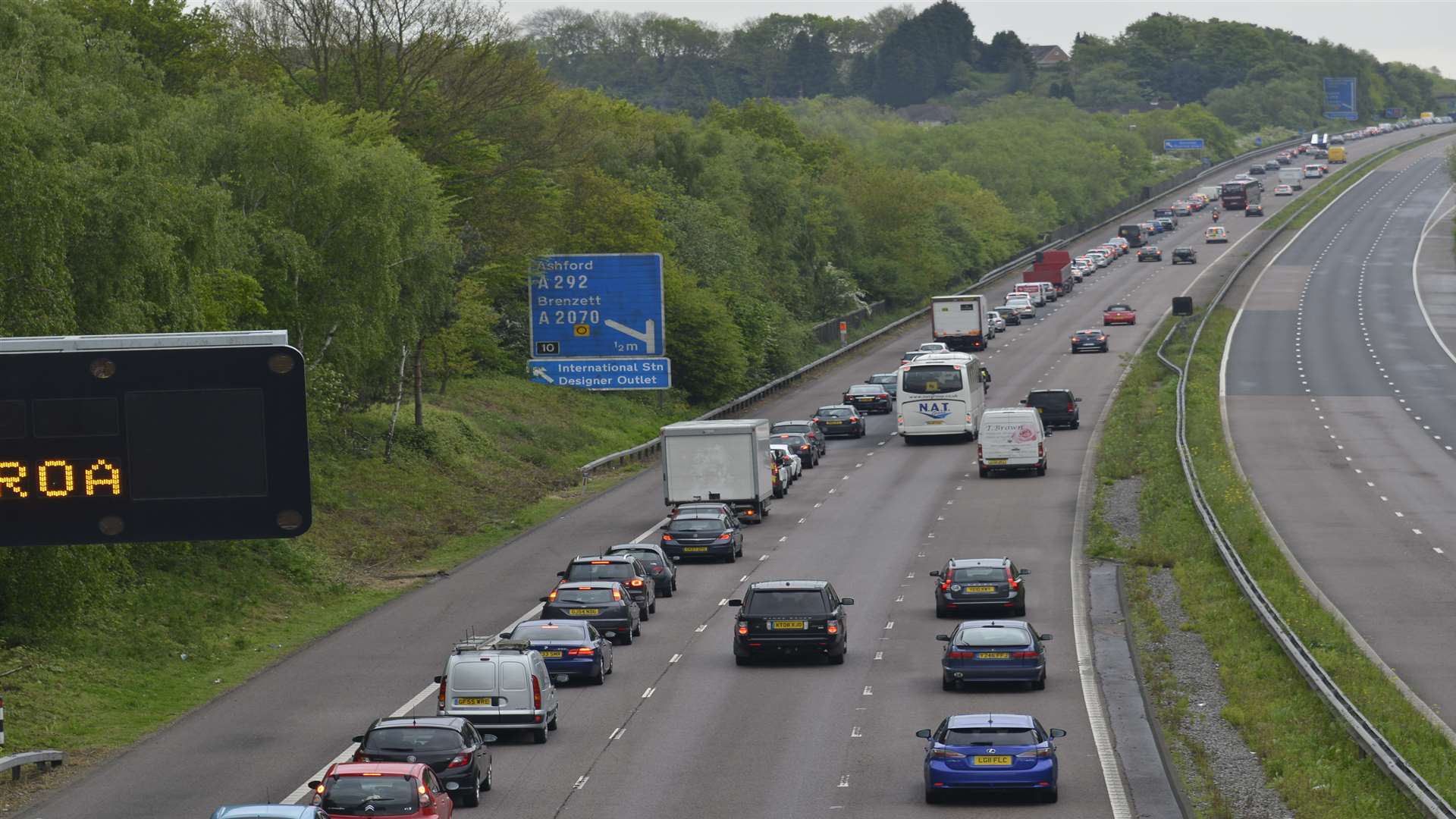 The M20 between junction 9 and 10 at Ashford.