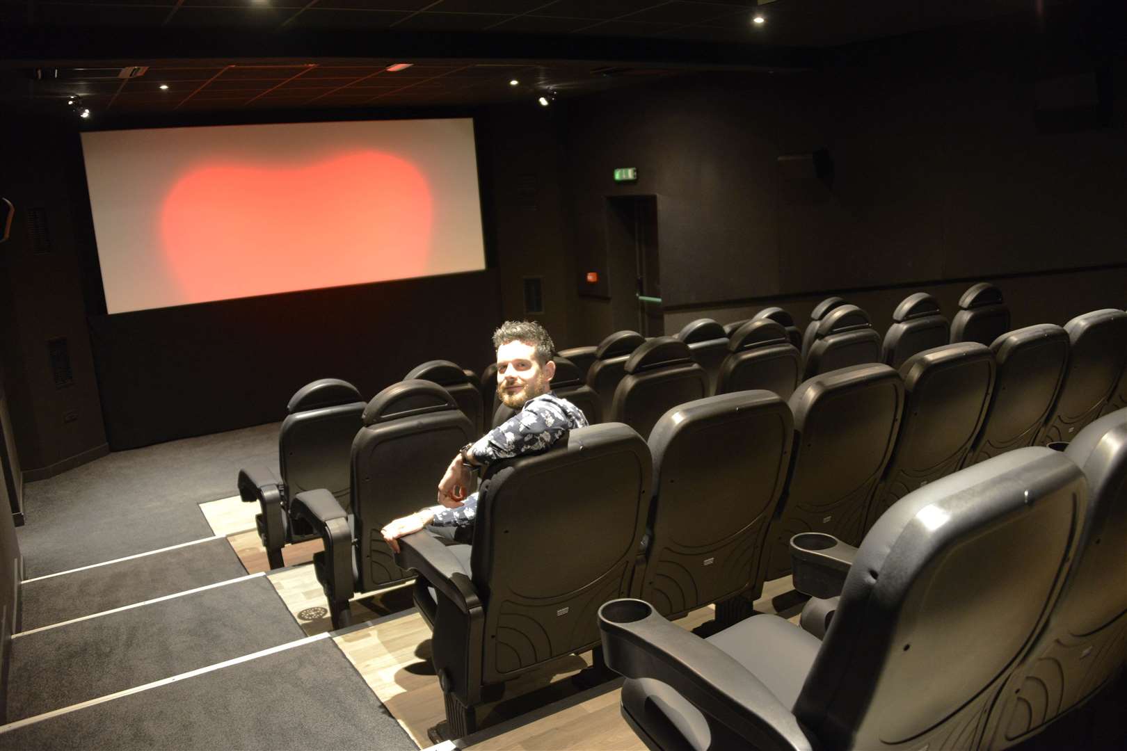 Cinemarsh's Mike Smith tries out the new cinema, which is now complete. Picture: Paul Amos