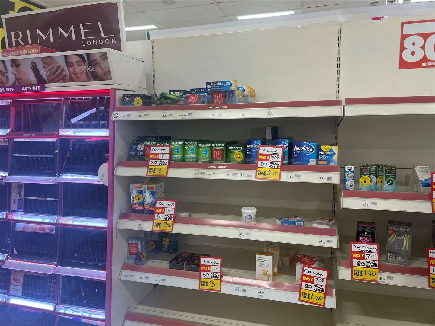 The anti-smoking products left on the shelf at Sittingbourne Wilko. Picture: Megan Carr