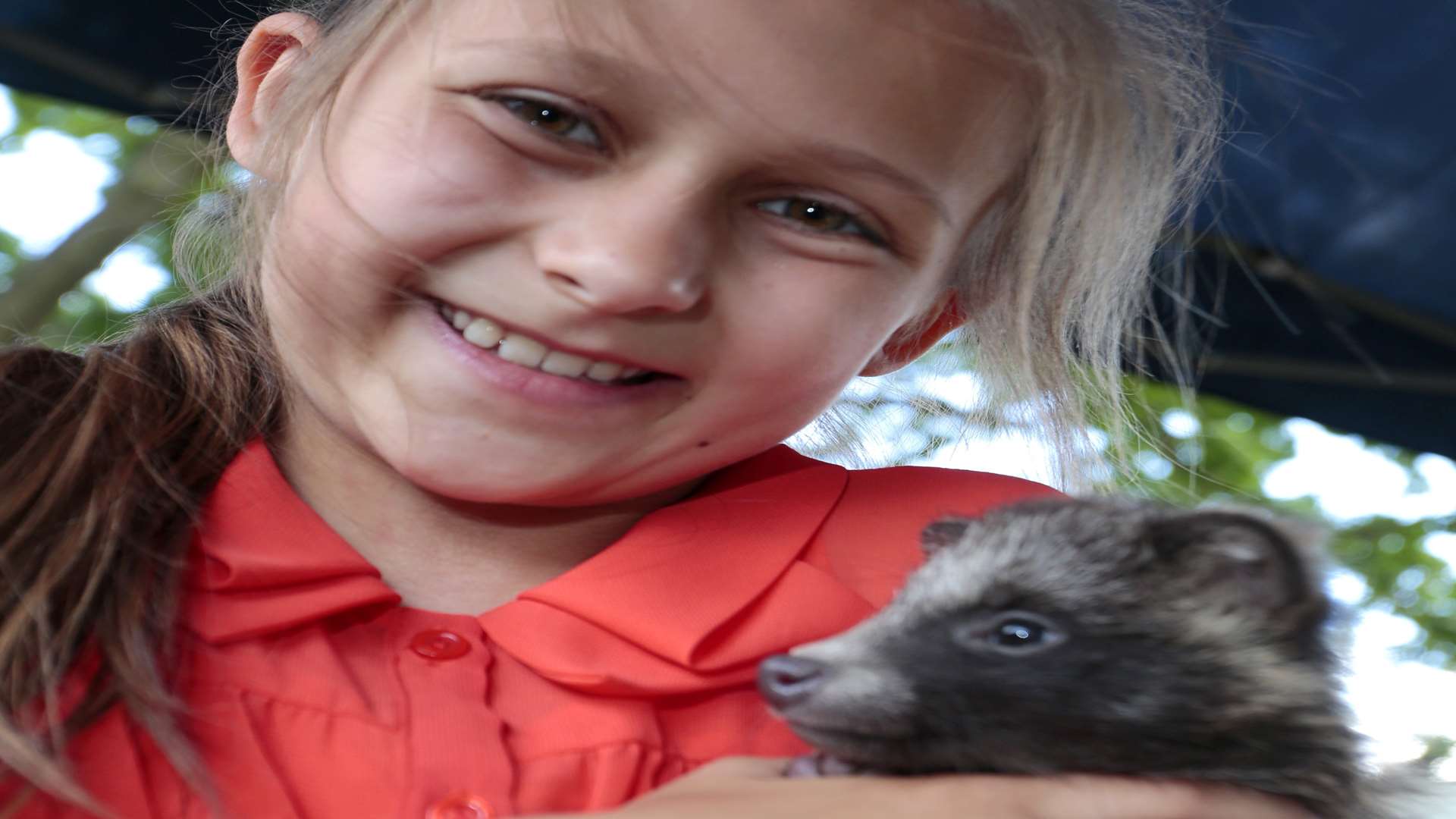 Tilly Kemp with a raccoon puppy