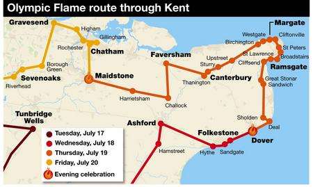 Olympic torch route including Tunbridge Wells.