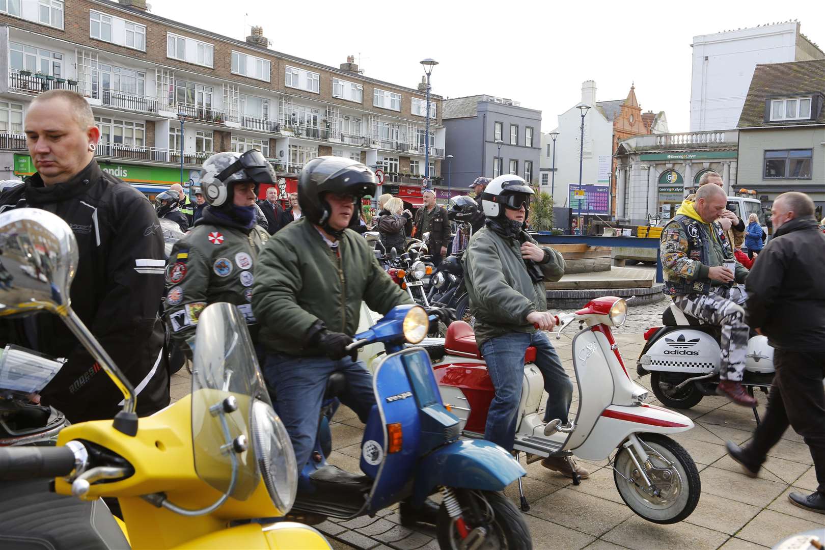 Scooterists were there to welcome the hearse of Kelly and also led the procession to Barham Crematorium. Picture: Andy Jones