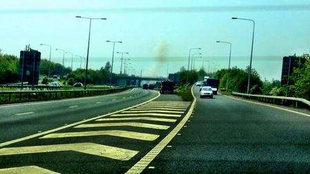 Lorry fire on the M20 causes delays. Picture: Nick Mooney