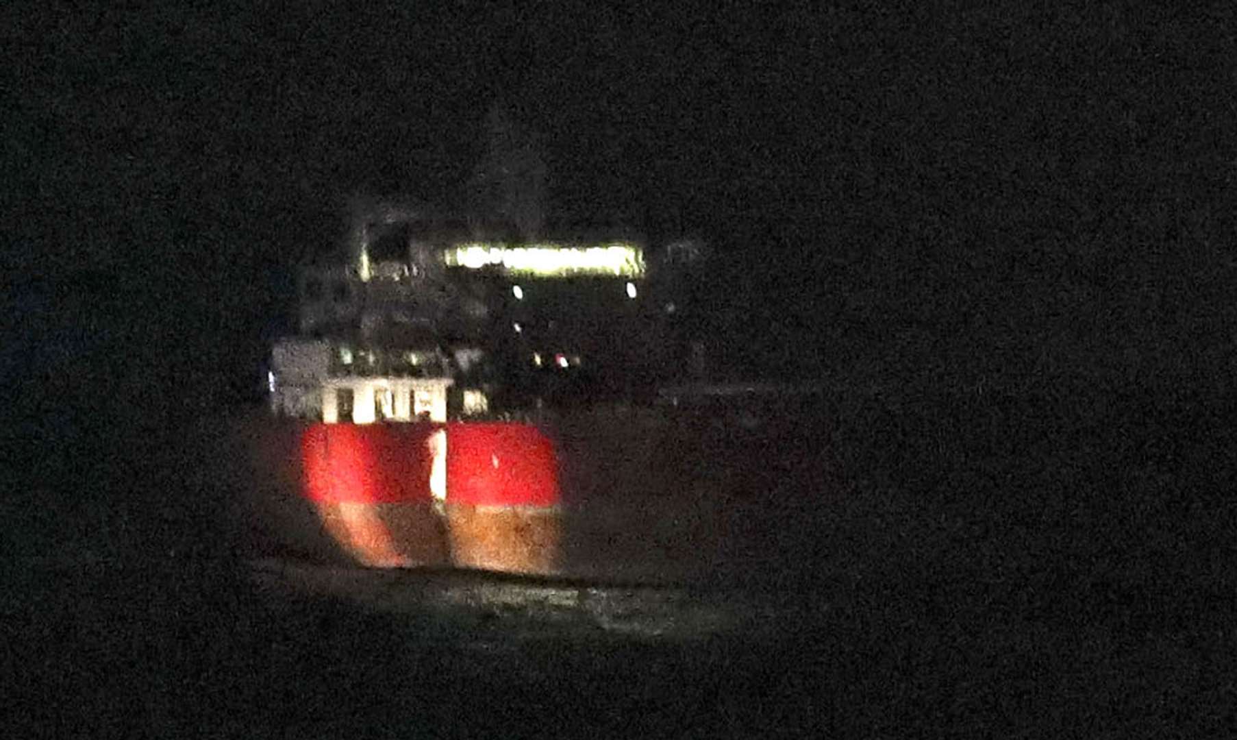 The Nave Andromeda oil tanker off the coast of the Isle of Wight on Sunday night (Steve Parsons/PA)