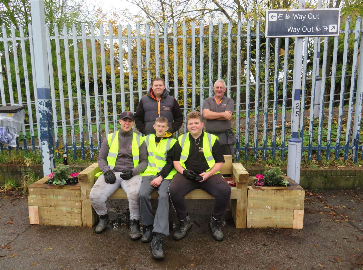 Sheppey College students with a bench they built for Queenborough railway station on the Sheerness line