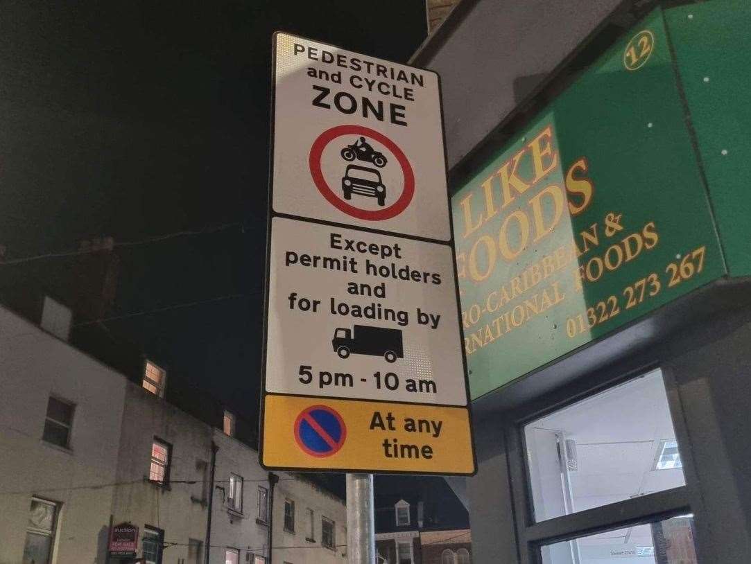 The sign clearly shows car and motorbikes should not be using the pedestrianised parts of Dartford town centre