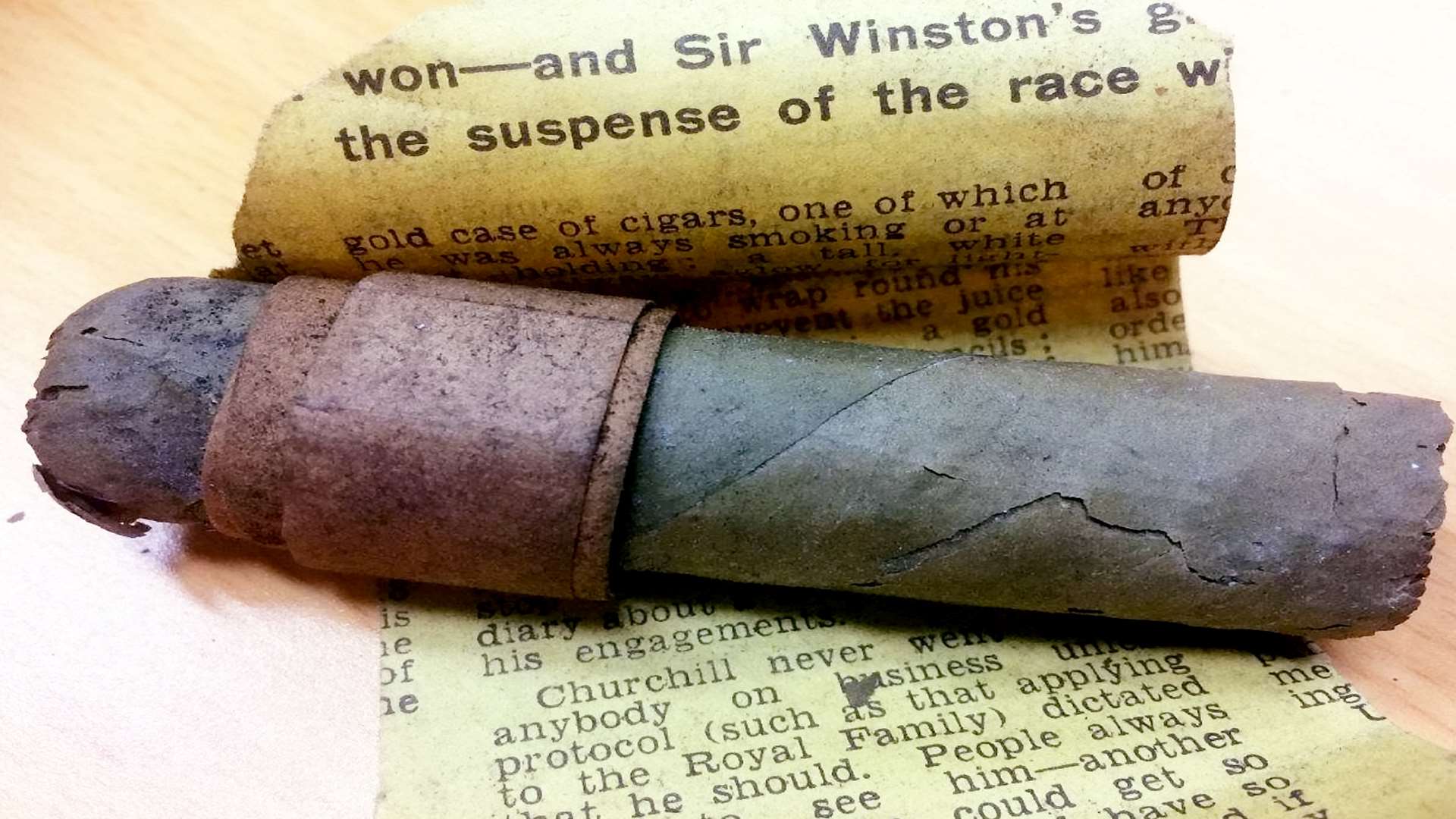 A cigar butt half-smoked by Sir Winston Churchill is going up for auction. Picture: SWNS.com