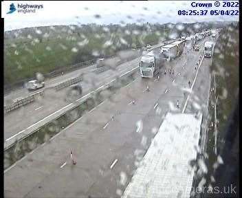 Traffic cameras showed lorries caught up in Operation Brock this morning. Picture: National Highways