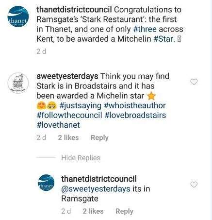 The fake account insists Stark is in Ramsgate. (19033980)