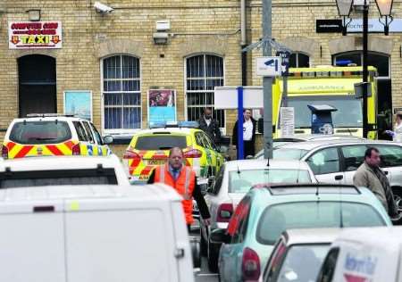 The scene outside Rochester railway station following the fatal accident