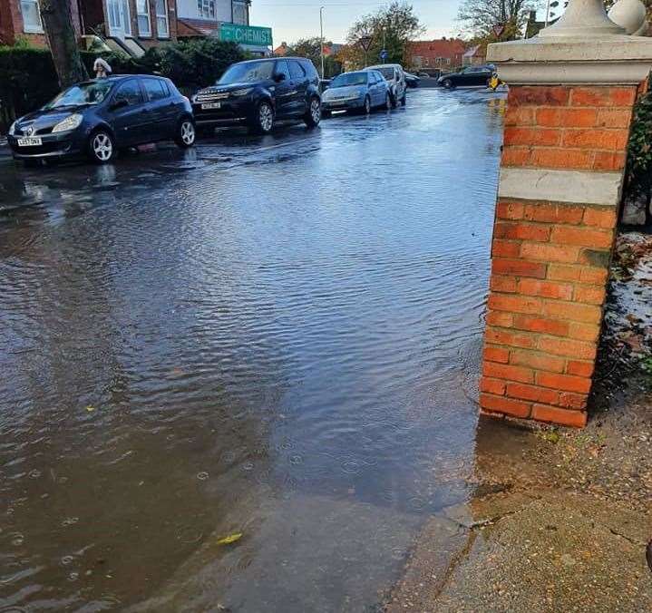 Flooding in Cantebury Road, Folkestone this morning. Picture: Jackie Sinnott-Spiers