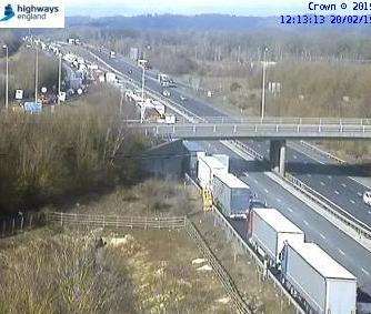 The crash has caused tailbacks on the M20 Picture: Highways England