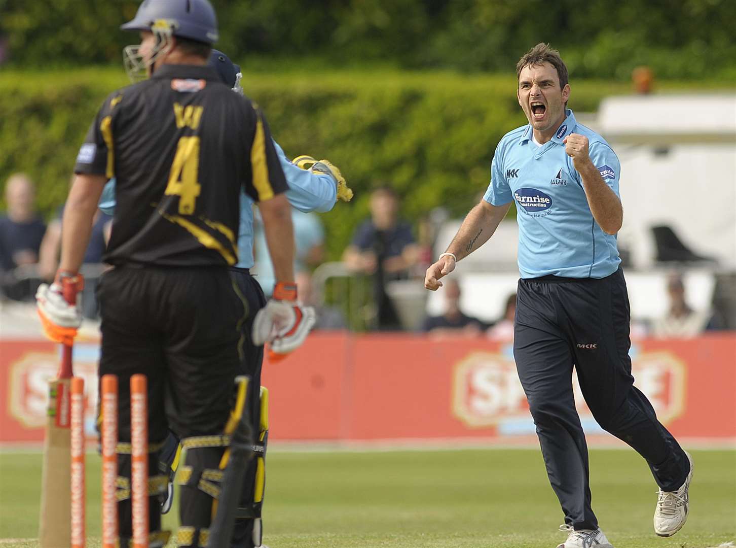 Michael Yardy celebrates dismissing Kent captain Rob Key during a T20 game at Tunbridge Wells in 2010. Picture: Barry Goodwin