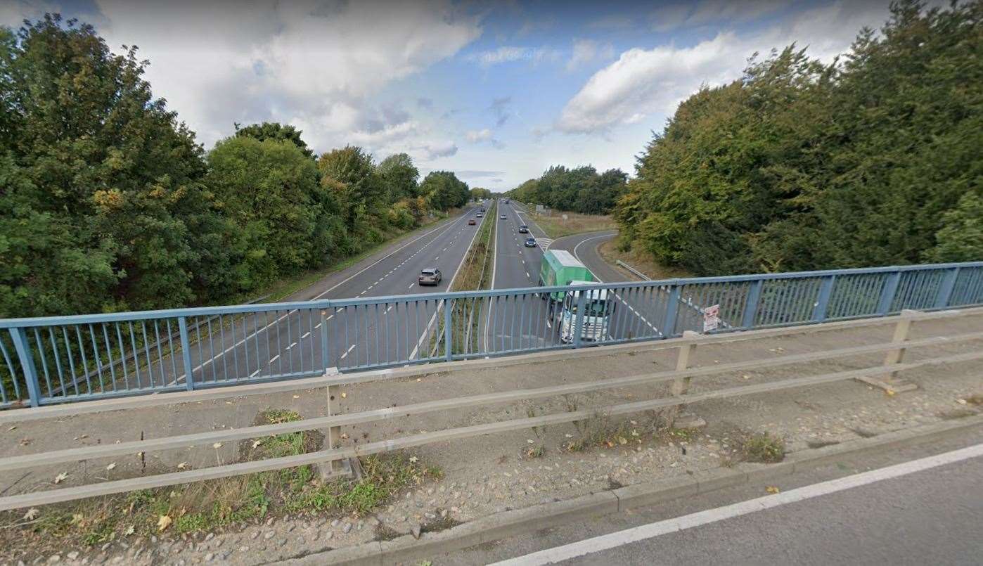The west-bound carriageway of the M2 is shut between Faversham and Maidstone. Picture: Google