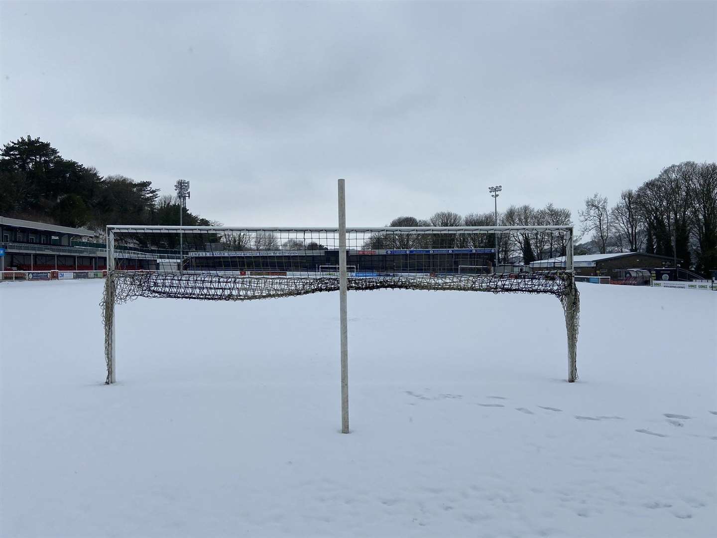 Dover's pitch covered in snow on Monday morning. Picture: Richard Harvey (44307852)