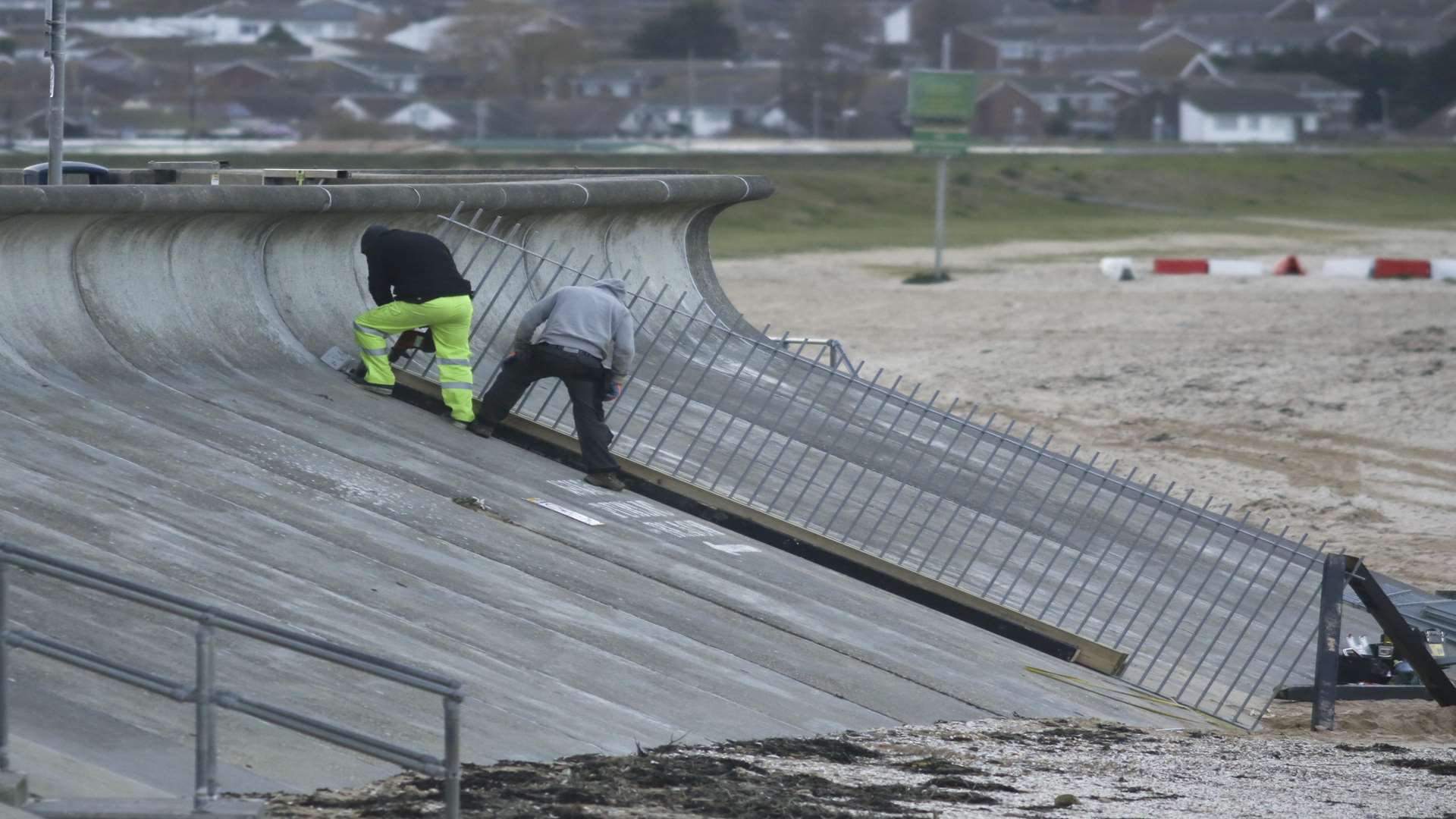 Railings being installed by Central Beach Holiday Park on Leysdown beach, Sheppey. Picture: LauraKay