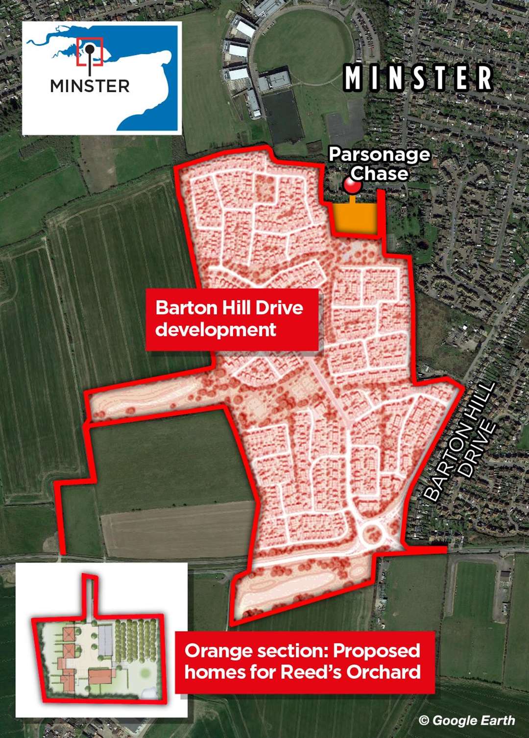 A map showing the orchard and where the 700 homes would go