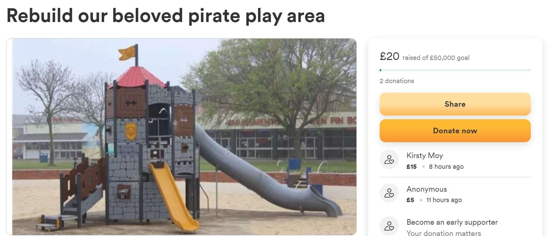 Gofundme page launched by Dawn Turnbull to raise funds to rebuild the blitzed play area in Beachfields, Sheerness