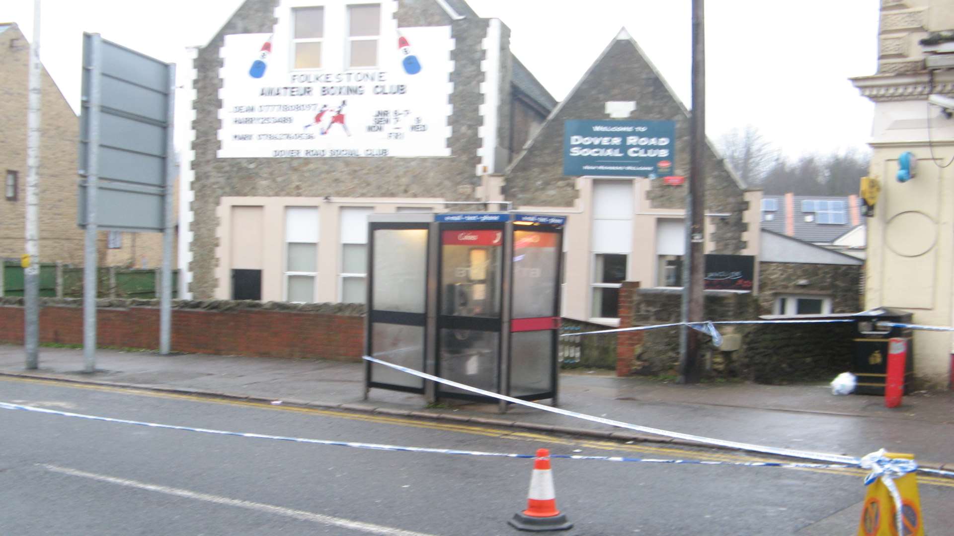 The scene in Dover Road, Folkestone, taped off by police