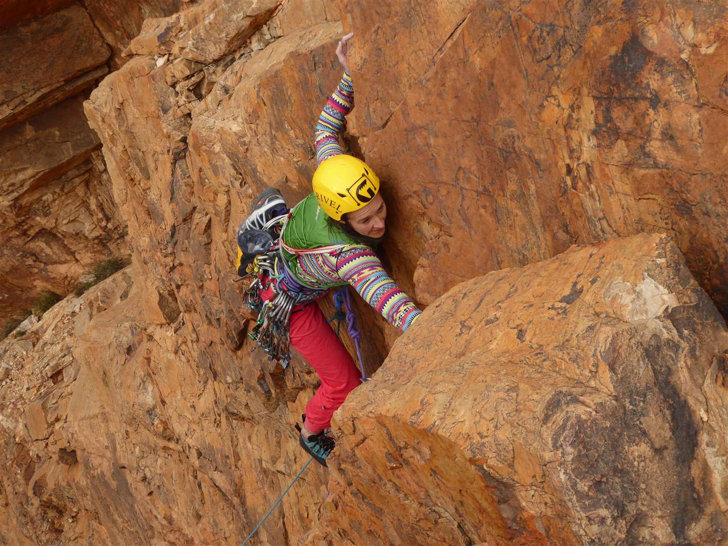 Natalie Cheeseman on a climb called Guillotine Direct in the Anti-Atlas Mountains of Morocco