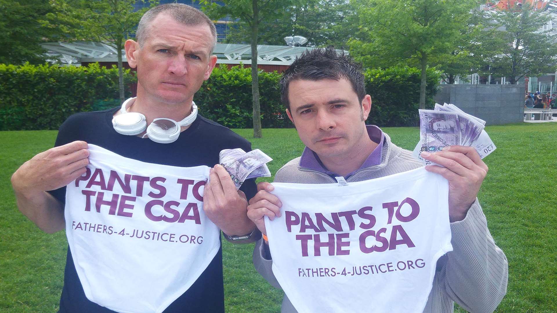 Fathers4Justice protesters Adam Orriss (left) from Folkestone and Jason Appleyard