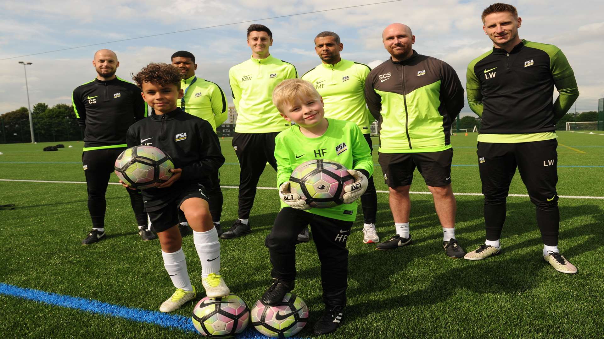 Pro Soccer coaches with youngsters at the Victory Academy Picture: Steve Crispe