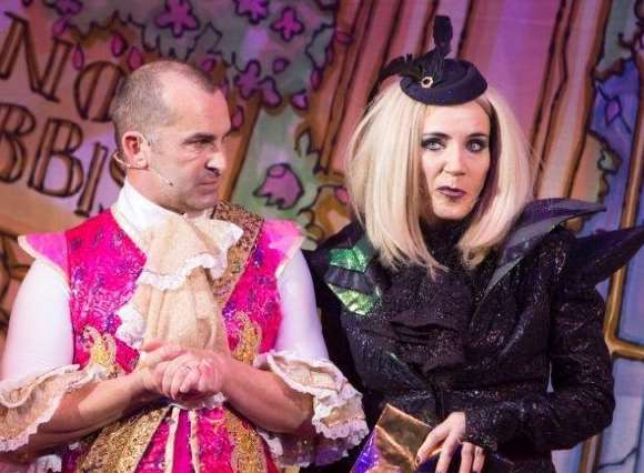 Louie Spence with Michelle Collins in the Orchard Theatre's panto, Cinderella