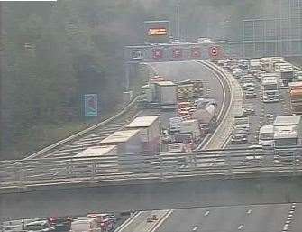 The M20 was closed after a vehicle fire between Junction 4 and 3. Image from Kent Highways