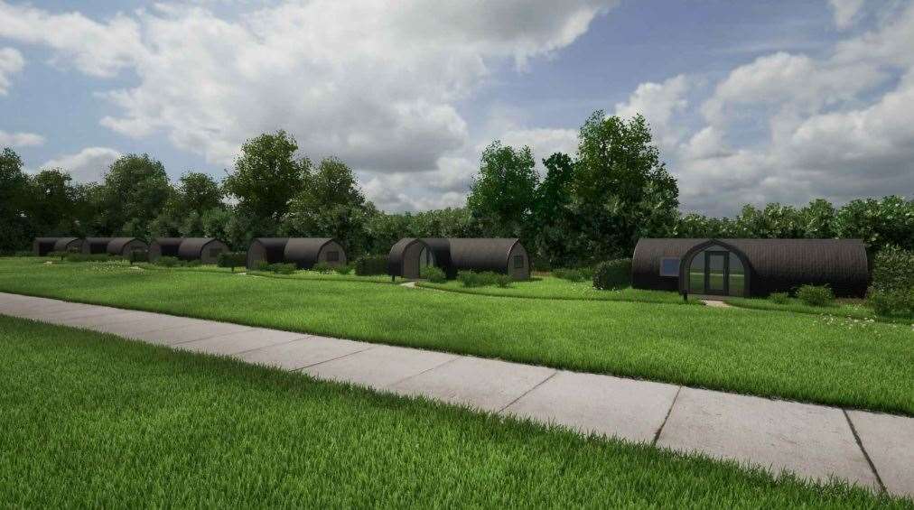 An artist’s impression of what the glamping pods in Tally Ho Road, Shadoxhurst, could look like. Picture: Glampitect