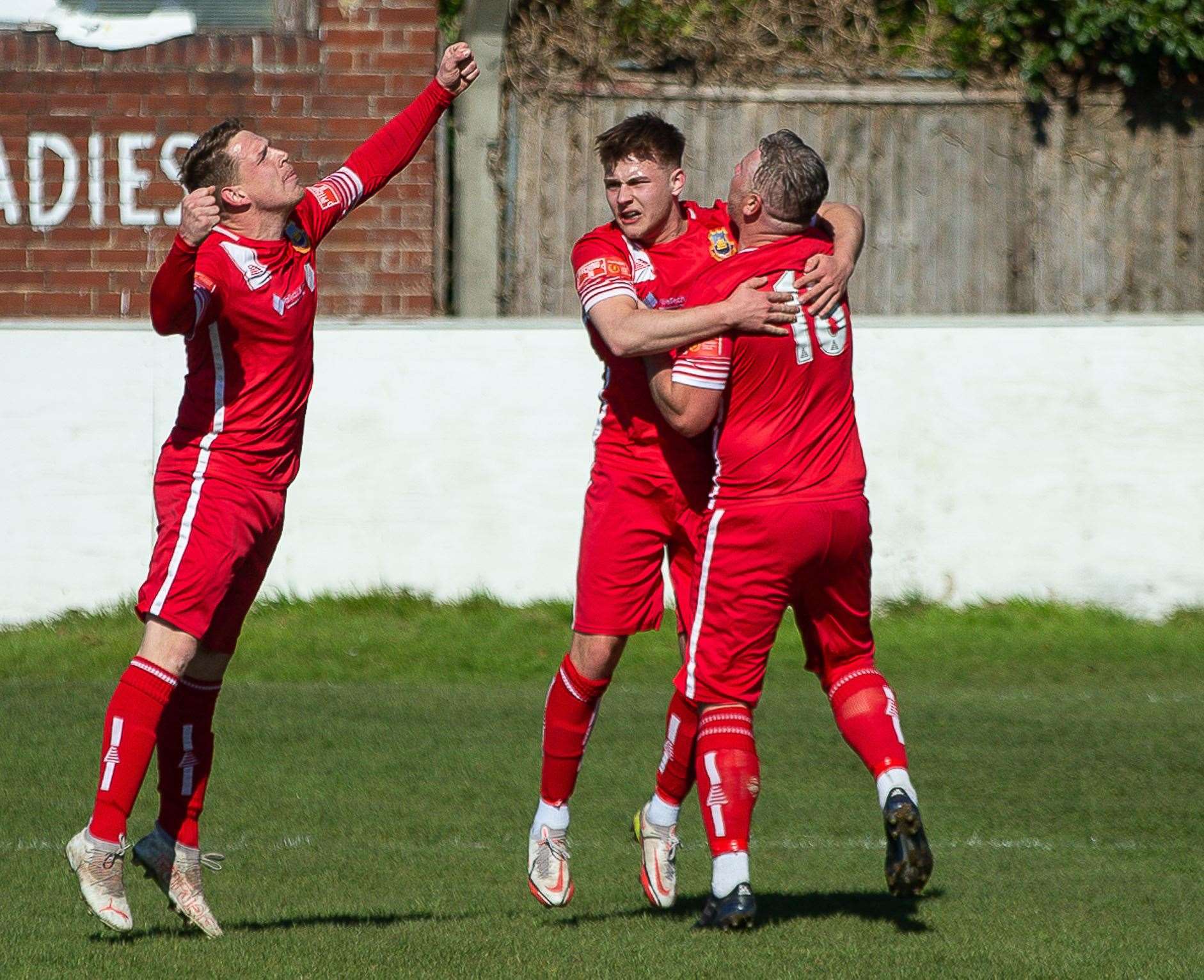 Jack Hanson celebrates after scoring his debut goal against Whitehawk in the weekend win. Picture: Les Biggs