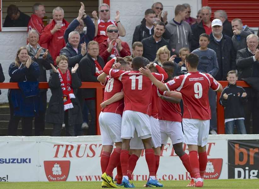 Ebbsfleet's players start the celebrations Picture: Andy Payton